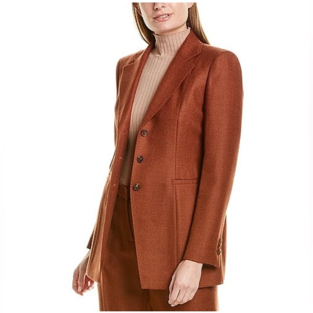 Lafayette 148 New York Wool & Silk Blend Jacqueline Blazer In Rust Brown US 6